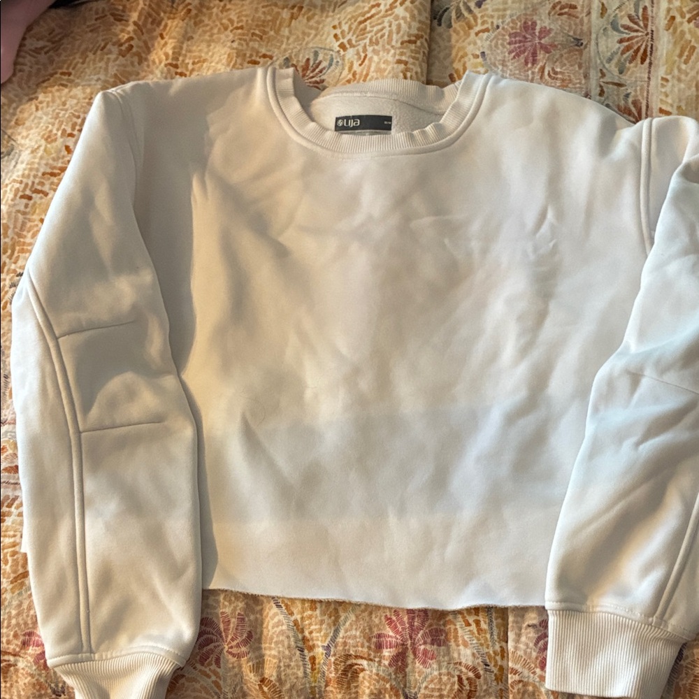 Lija White Cropped Crewneck Sweatshirt